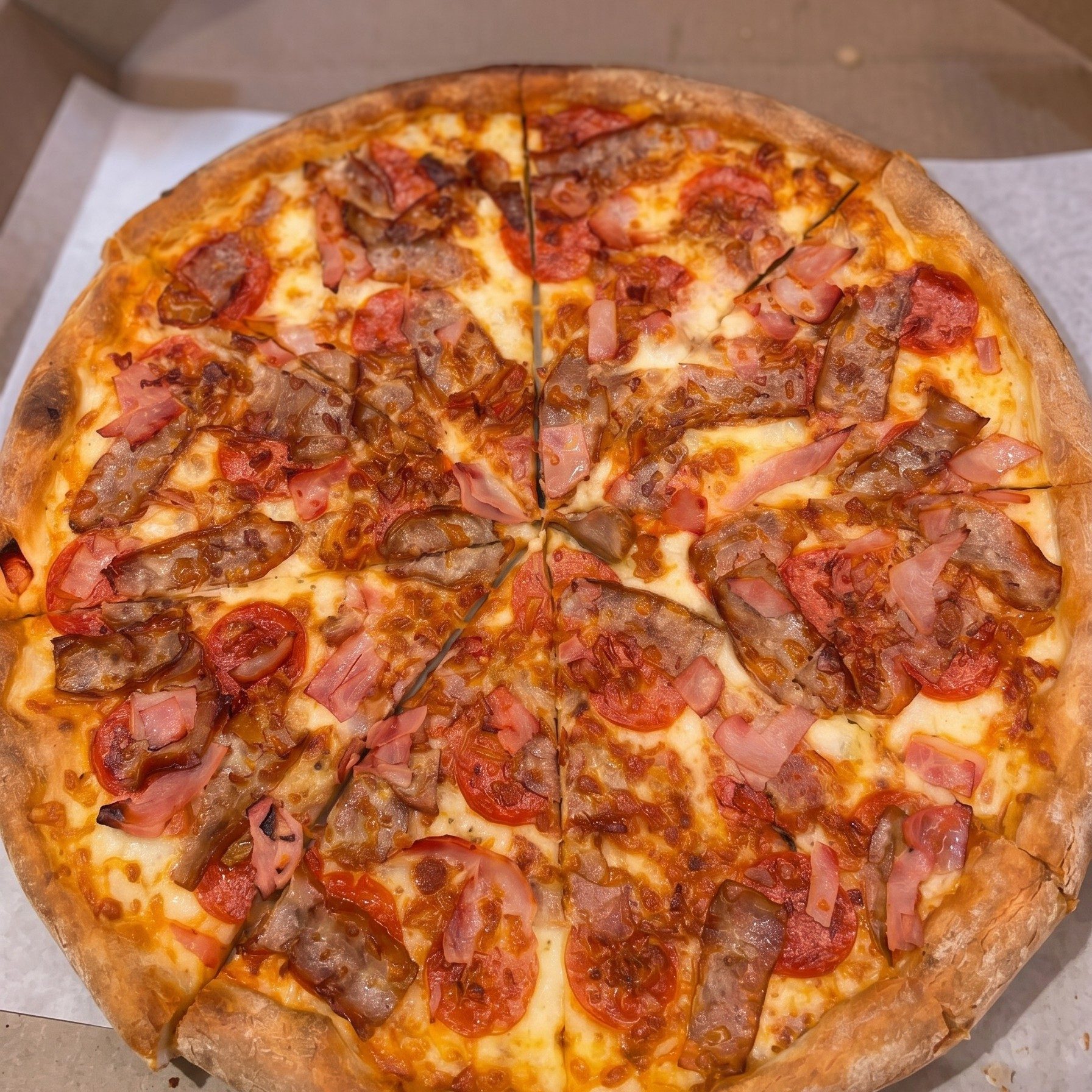 Meat Lovers Deep Dish Pizza.